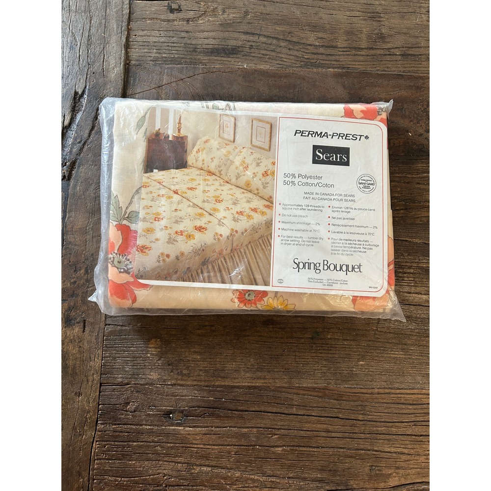 Vintage Sears Floral Double Flat Sheet NOS Cottagecore Bedding Bohemian Pastels - Picture 2 of 5